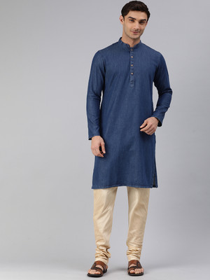Manthan Men Solid Straight Kurta(Dark Blue)
