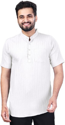 D'KAPARINA Men Self Design Straight Kurta(White)