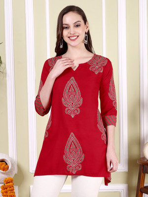 NeeraFashion Women Printed Straight Kurta(Red)
