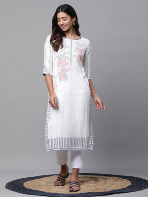 Aurelia Women Printed Straight Kurta(White)