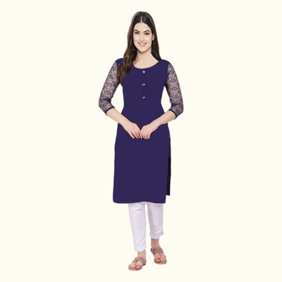 Adgoodstrader fashion Women Solid Straight Kurta(Dark Blue, Red)