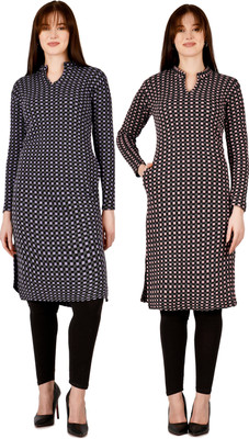 Blushh Collection Women Block Print Straight Kurta(Multicolor)