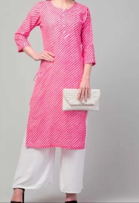 skrafty Women Leheriya Straight Kurta(Pink)