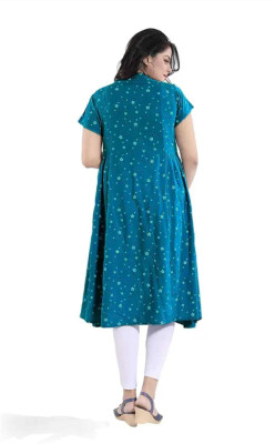 sanjya Women Printed Flared Kurta(Blue)