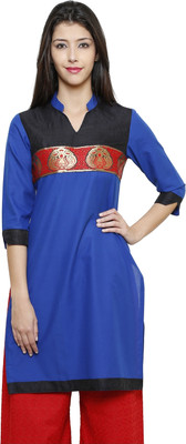 AKIMIA Women Printed Straight Kurta(Blue)