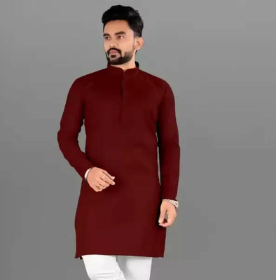 Sky Enterprise Men Solid Straight Kurta(Red)
