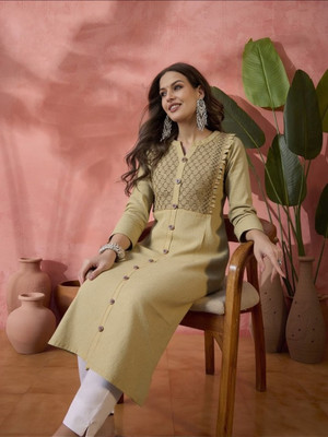 PP PRODUCTIONS Women Washed A-line Kurta(Green)