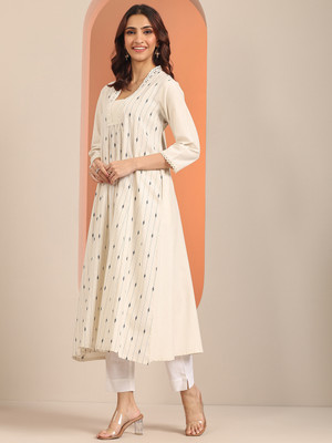 LIBAS Women Printed A-line Kurta(White)