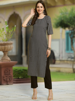 Moda Rapido Women Printed A-line Kurta(Black, White)