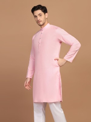 TAHVO Men Solid Straight Kurta(Pink)