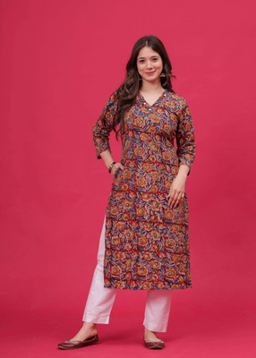 HEARTLOOM Women Kalamkari Straight Kurta(Multicolor)