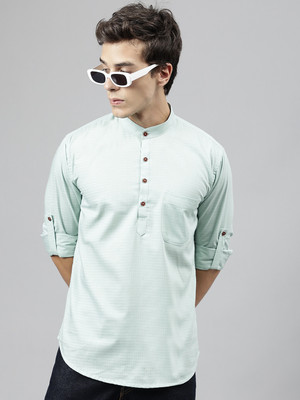 Hancock Men Self Design Straight Kurta(Light Green)