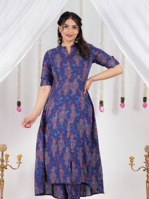 Aramya Women Floral Print Straight Kurta(Blue)