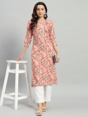 HIMANSHI Women Abstract Straight Kurta(Pink)