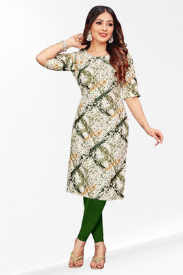 HouseOfCommon Women Printed Straight Kurta(White, Green)