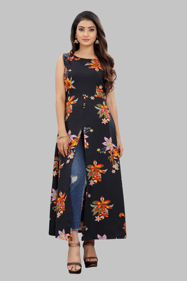 tanvi creation Women Printed A-line Kurta(Black, Orange)