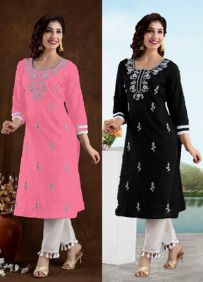 SISTO Women Chikan Embroidery A-line Kurta(Multicolor)