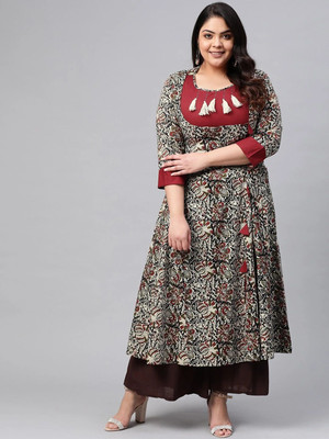 Yash Gallery Women Printed Anarkali Kurta(Maroon)