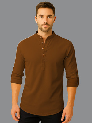 Univibe Men Solid Straight Kurta(Brown)