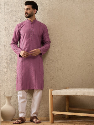 House of Pataudi Men Embroidered Ethnic Dress Kurta(Purple)