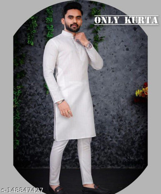 zankhi hosiery Men Self Design Straight Kurta(White)