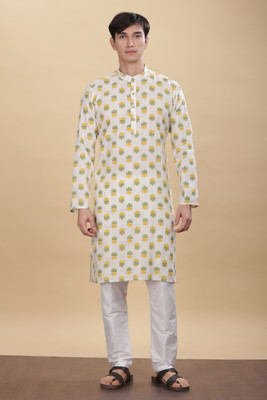 ANOUK Men Abstract Straight Kurta(White)