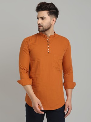 Majestic Man Men Solid Straight Kurta(Orange)