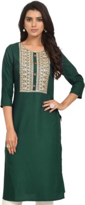 BAPASITARAM ENTERPRISE Women Embroidered A-line Kurta(Green, Gold)