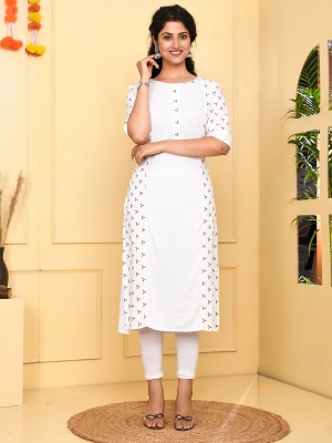 Jaitpuriya fashion Women Printed Straight Kurta(White)