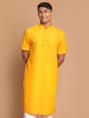 VASTRAMAY Men Solid A-line Kurta(Yellow)
