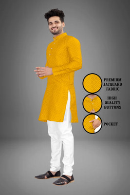 Shree Dutt Creation Men Embellished Straight Kurta(Yellow)