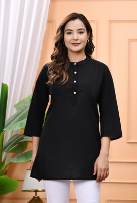 Le Mec Women Solid Straight Kurta(Black)