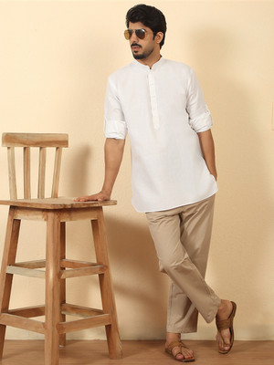 kraft india Men Solid Straight Kurta(White)