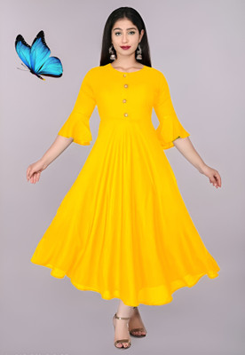 All in oneStores Women Solid A-line Kurta(Yellow)