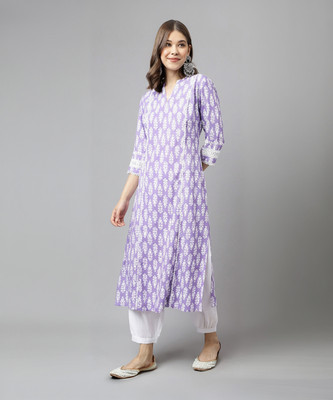 Ethnic Lady Women Printed Straight Kurta(Purple)
