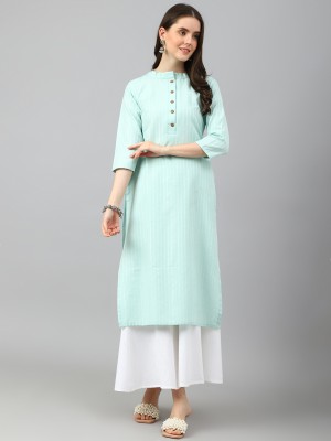 Fourleaf Women Striped Straight Kurta(Light Green)