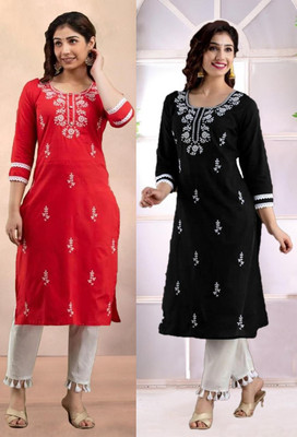 SISTO Women Embroidered Straight Kurta(Multicolor)
