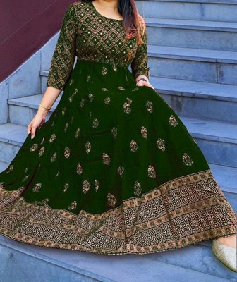 ANITA FASHION Women Printed Anarkali Kurta(Green)