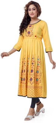 top by Fashion Women Printed Anarkali Kurta(Yellow, Blue, Maroon)