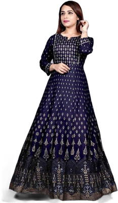 Aashiward Women Printed Anarkali Kurta(Dark Blue)