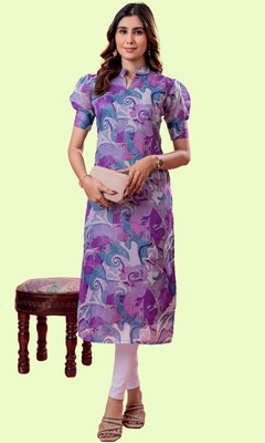 Sun Fashion And Lifestyle Women Floral Print Straight Kurta(Purple)