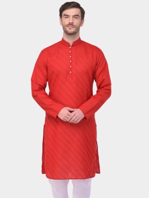 SG LEMAN Men Solid Straight Kurta(Red)