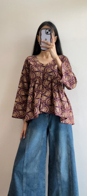 Adazar Women Printed Flared Kurta(Maroon)