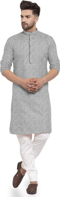 Dhavan Creation Men Embroidered Straight Kurta(Grey)