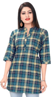 Meher Impex Women Checkered Straight Kurta(Green, Yellow)