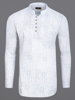 french crown Men Solid Straight Kurta(White, Grey)