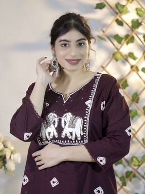 Gs Dress With Style Women Embroidered A-line Kurta(Brown)