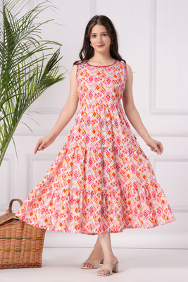 CHANDAFEB Women Floral Print Anarkali Kurta(Orange)
