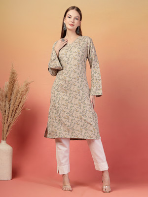 DEIFIC Women Floral Print Straight Kurta(Brown)