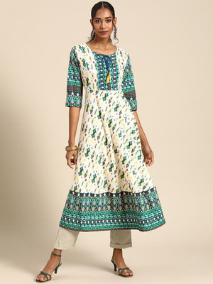 ANOUK Women Printed A-line Kurta(White)